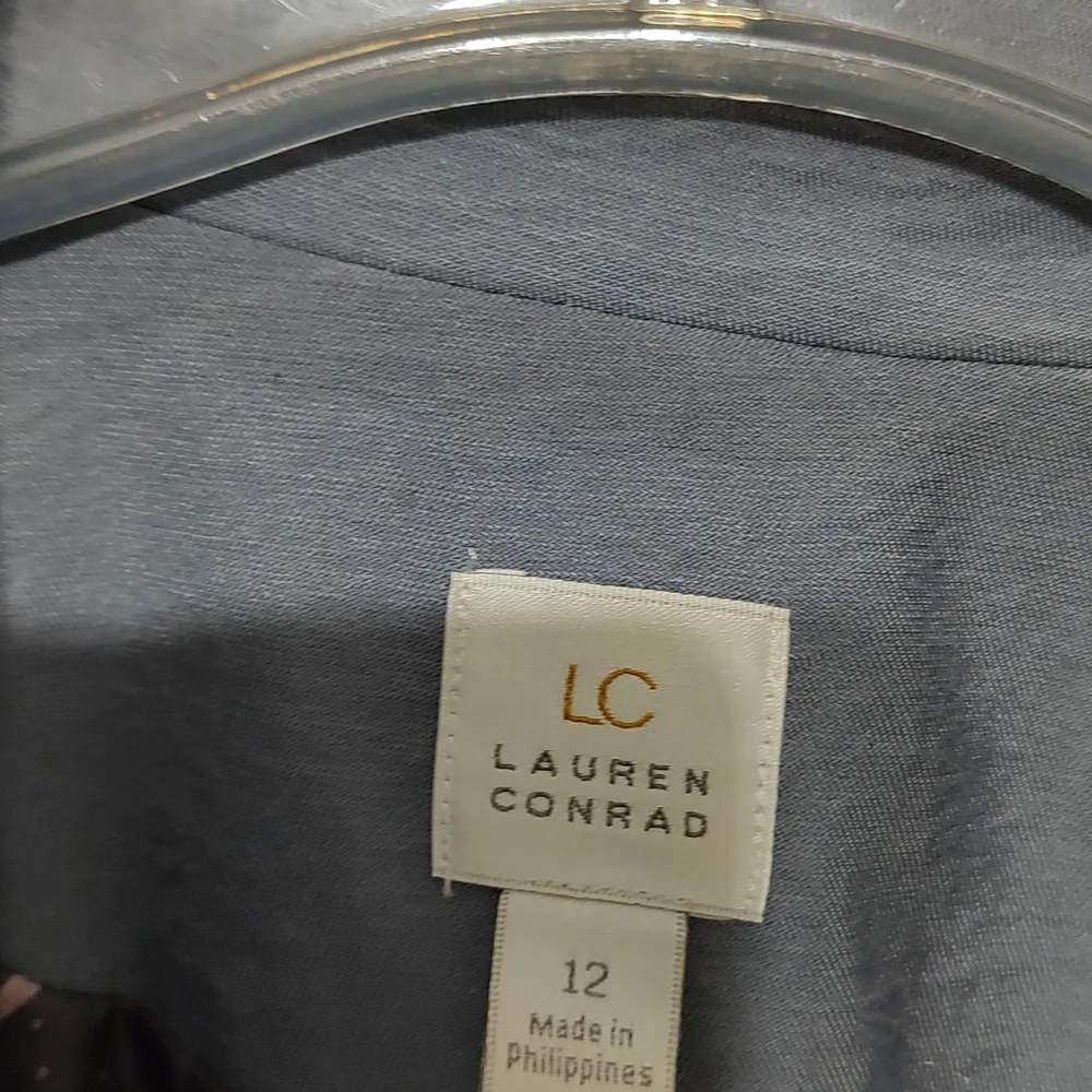 Lauren Conrad Blue Gray Cropped Blazer w/ Ruched 3/4 Sleeves sz 12 - Picture 4 of 9